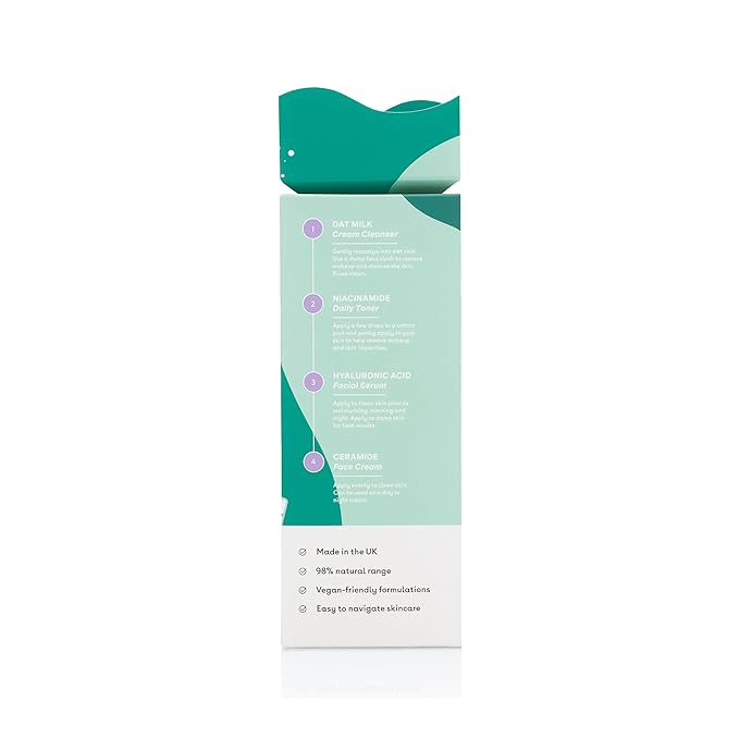Holiday Heroes Skincare Giftset β 4-Step Regime with Oat Milk Cleanser, Niacinamide Toner, Hyaluronic Acid Serum, Ceramide Face Cream β Vegan, Cruelty-Free, UK Made, Nourishing and Hydrating