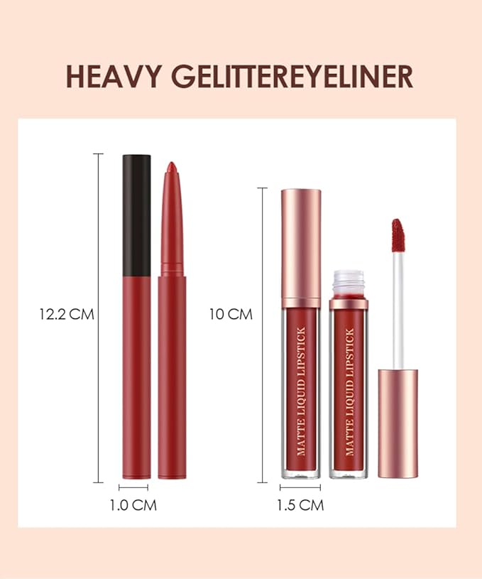 URQT 12pcs Nude Lip Liner and Lipstick Makeup Set, 6 Velvety Matte Liquid Lipsticks + 6 Matching Smooth Lip Liner One Step Lips Makeup Kits Waterproof Long Lasting Matte Lipstick Gift Set (SetC, 12)