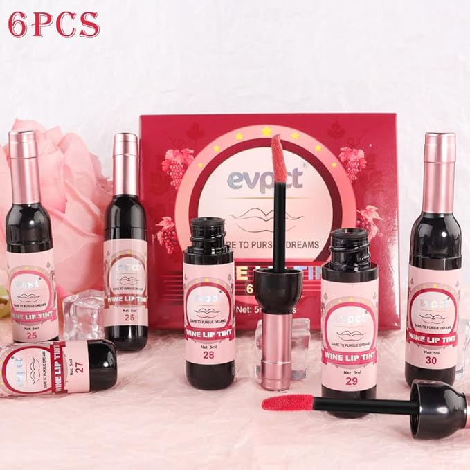 BINGBRUSH 6 Colors Matte Red Wine Liquid Lipstick Pack Set,Wine Lip Tint Long Lasting 24 Hour Waterproof Velvet Nonstick Cup Lipgloss Lip Stain Pigmented Lip Makeup Gift Sets for Girls and Women