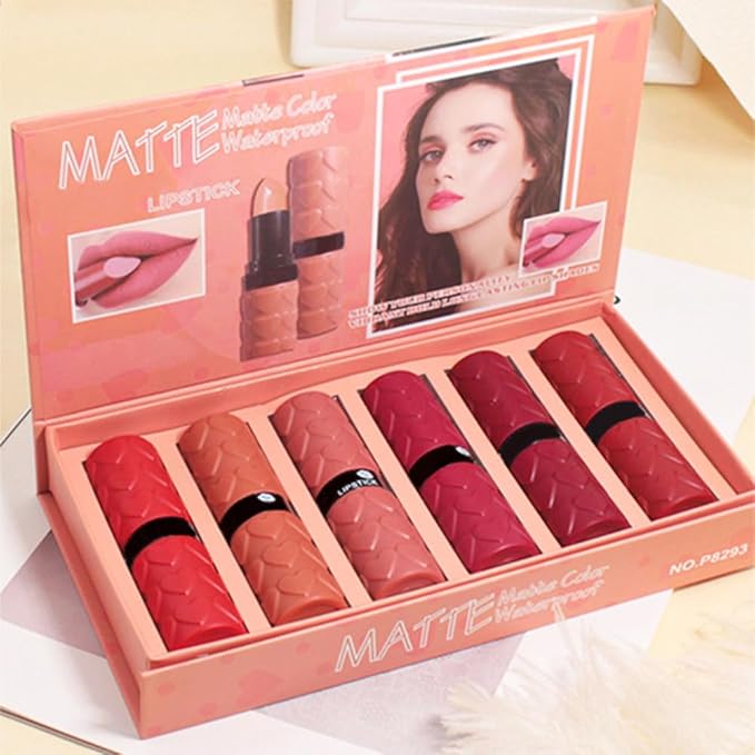 evpct 6Pcs Velvet Matte Lipstick Sets for Women, Ruby red Nude pink Dusty rose Plum purple Wine red Dark Red Lipstick Waterproof Lip Stick Stain Makeup Gift Sets labiales mate 24 horas originales C