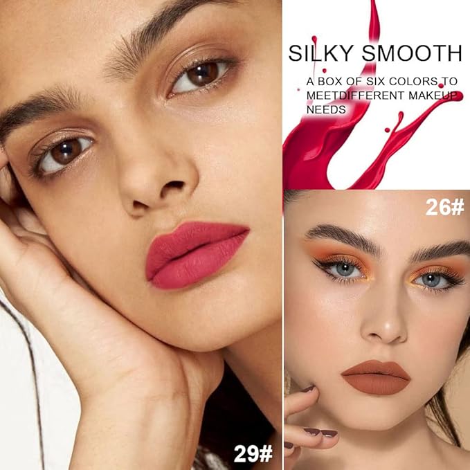 BINGBRUSH 6 Colors Matte Red Wine Liquid Lipstick Pack Set,Wine Lip Tint Long Lasting 24 Hour Waterproof Velvet Nonstick Cup Lipgloss Lip Stain Pigmented Lip Makeup Gift Sets for Girls and Women