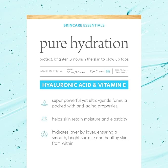Hyaluronic Acid & Vitamin E Eye Cream - For Dark Circles and Puffiness, Moisturizing & Anti-aging Under Eye Cream - Cruelty Free Korean Skin Care For All Skin Types - 1.0 Fl. oz/ 30ml
