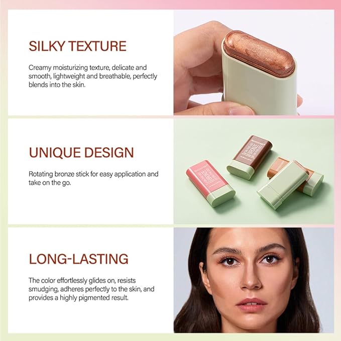 UNYOKE Soft Creamy Highlighter Blush Stick,Smooth Shimmer Bronzer Beach Glow) 6 Oz