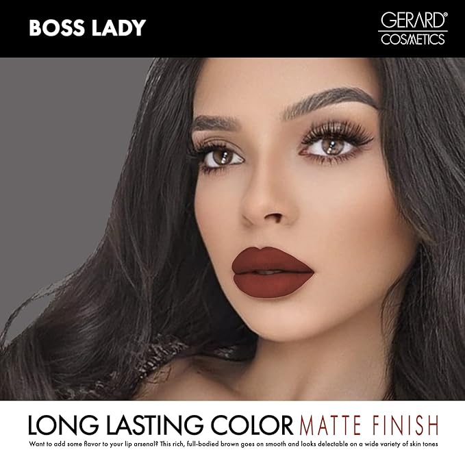 Gerard Cosmetics HydraMatte Liquid Lipstick Boss Lady | Brown Matte Lipstick | Long Lasting and Non-Drying | Super Pigmented Fully Opaque Lip Color
