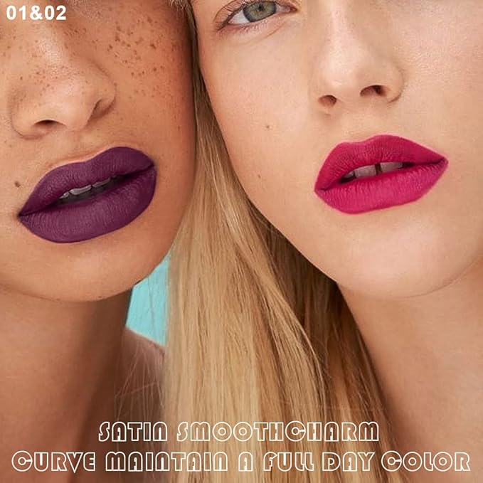 BINGBRUSH 2 Colors Liquid Matte Lipstick and Lipliner Set, Rose Red Purple Lip Tint 24 Hour Waterproof Velvet Nonstick Cup Lipgloss Lip Stain Pigmented Lip Makeup Gift Set 01&02