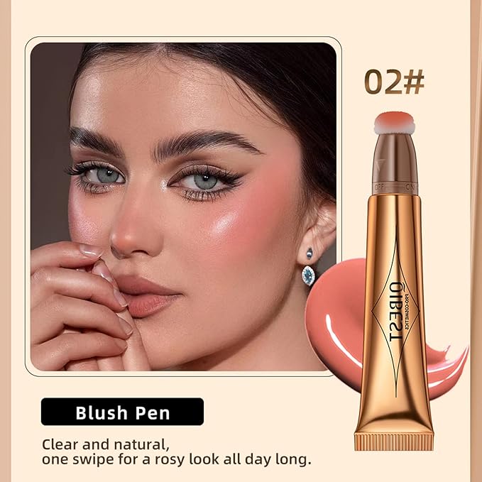 Blush Beauty Wand, Liquid Face Blush with Cushion Cruelty-free(Peach Pink)