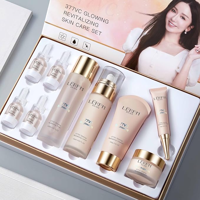 Skin Care Set 9 in 1 Facial Cleanser, Toner, Serum, Face Lotion, Cream & Eye Cream β Hydrating, Anti-Aging &Brightening Daily Routine for Glowing Skin