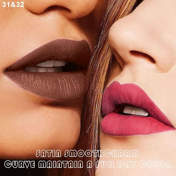 BINGBRUSH 2 Colors Liquid Matte Lipstick and Lipliner Set, Red Nude Lip Tint 24 Hour Waterproof Velvet Nonstick Cup Lipgloss Lip Stain Pigmented Lip Makeup Gift Sets for Girls and Women Labiales31&32