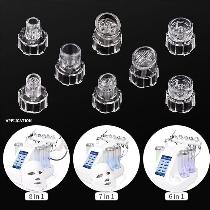 Elitzia Plastic Hydro Dermabrasion Microderma Heads Hydro Facial Aqua Peel Tips Water Peeling Caps Facial Care Skin Cleaning Tool Beauty Machine Replacement Spare Parts 8pcs Per Set(Transparent)