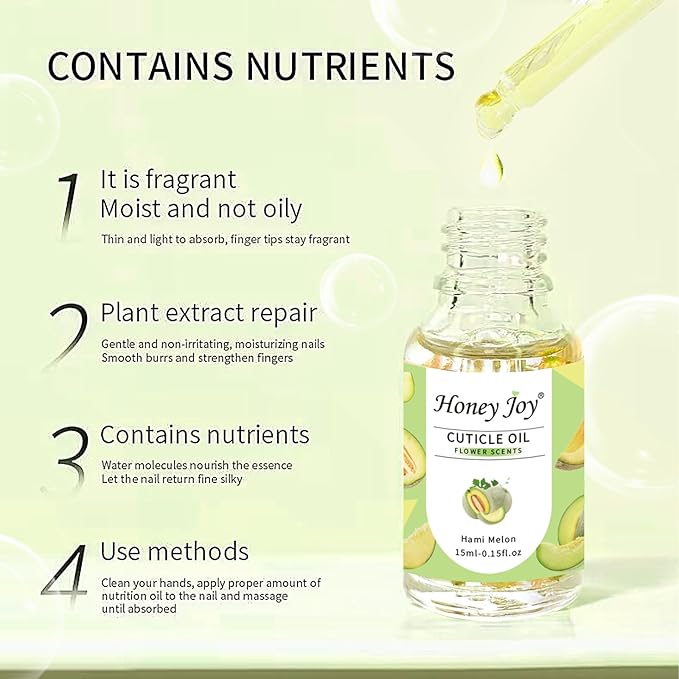 Honey Joy Cuticle Oil for Nails β Nail Oil Cuticle for Nail Care, Cuticle Nail Oil for Growth and Strength, Cuticle Oil for Nails, 0.5 fl. oz (Hami Melon)