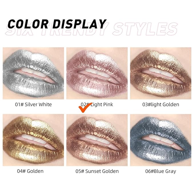 Metallic Liquid Lipsticks Pink, Metallic Lipstick Waterproof Long Long