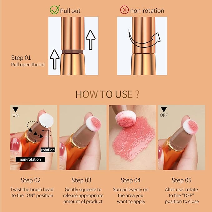 Blush Beauty Wand, Liquid Face Blush with Cushion Cruelty-free(Peach Pink)