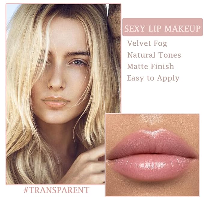 Matte Nude Lipstick,Nudes Paper Tube Lipsticks Smooth Velvety Lip Gloss, Long Lasting Lip Stick Non-Stick Cup Amber Lip Stick,Senior Matte Lip Makeup Gifts for Women and Girls (#01 Transparent )