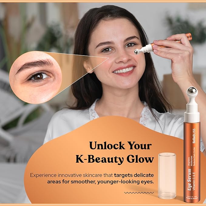 BellaBLISS Vitamin C & Vitamin E Eye Serum โ Hydrating Under Eye Roller for Puffiness, Wrinkles & Dark Circles โ Lightweight Cooling Formula โ 0.5 fl.oz / 15 ml โ Pack of 1