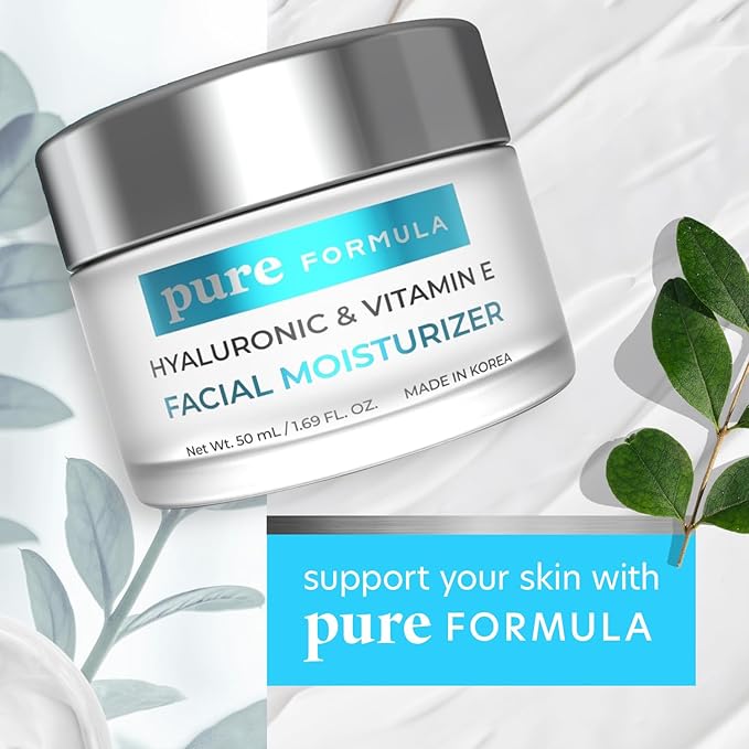 Hyaluronic Acid & Vitamin E Daily Face Moisturizer - Reduce Acne Scars, Fines Lines, Wrinkles, Hydrating Day Cream - Cruelty Free Korean Skin Care For All Skin Types - 1.69 Fl. oz/ 50ml