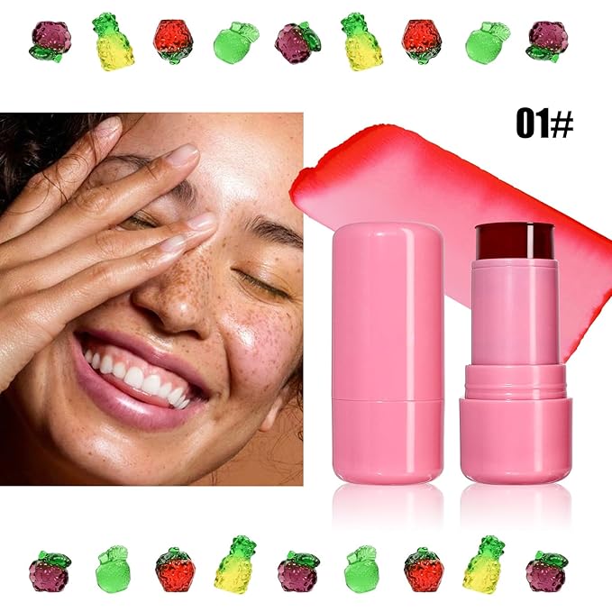 Cooling Water Milk Jelly Blush, Cooling Water Jelly Tint, Milk Blush Lip and Cheek Makeup Stick, Sheer Lip & Cheek Tint Stain, Buildable Watercolor Finish, Multi-Use Milk Face Makeup, 01