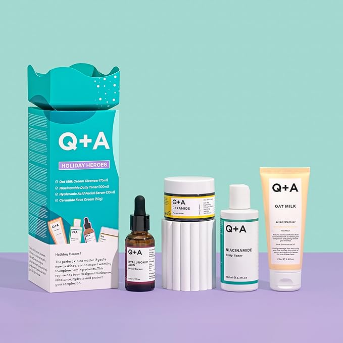 Holiday Heroes Skincare Giftset β 4-Step Regime with Oat Milk Cleanser, Niacinamide Toner, Hyaluronic Acid Serum, Ceramide Face Cream β Vegan, Cruelty-Free, UK Made, Nourishing and Hydrating