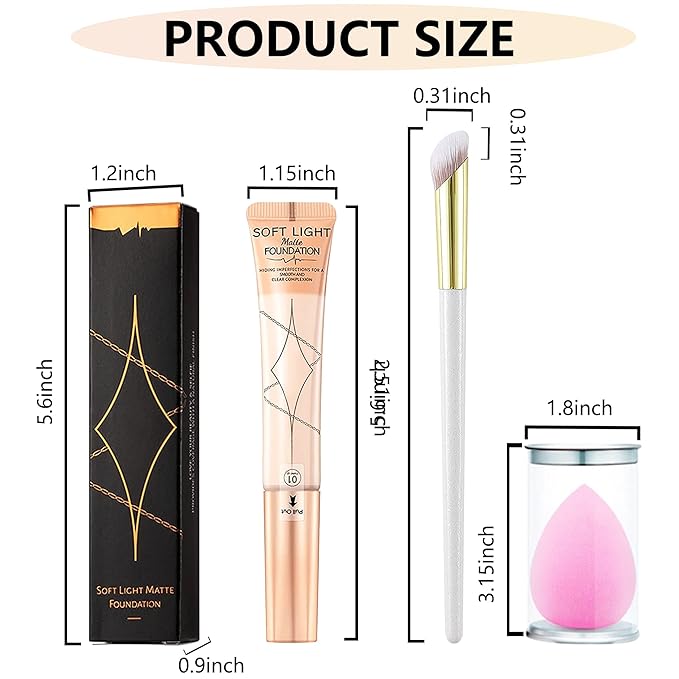 Air Cushion Foundation Beauty Kit,Matte Concealer Foundation Liquid -01 Ivory