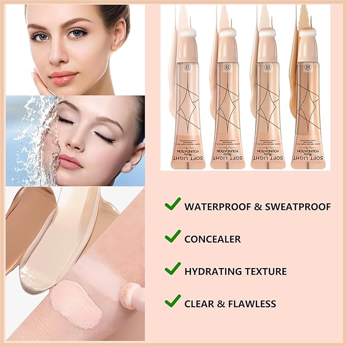 Air Cushion Foundation Beauty Kit,Matte Concealer Foundation Liquid -01 Ivory