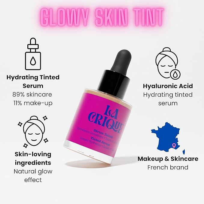 Tinted Serum - Hydrating Face Serum with Hyaluronic Acid - Skin Tint - Lightweight Foundation for Skin Glow - 99% Natural Ingredients - Vegan Makeup & Skincare - 1.0 Fl Oz β 02 Light