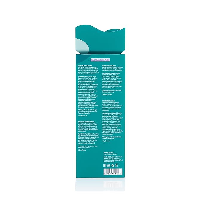 Holiday Heroes Skincare Giftset β 4-Step Regime with Oat Milk Cleanser, Niacinamide Toner, Hyaluronic Acid Serum, Ceramide Face Cream β Vegan, Cruelty-Free, UK Made, Nourishing and Hydrating