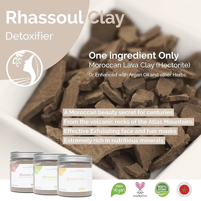 Fatima's Garden Rhassoul with Rose Petals - Soothing Face & Hair Mask, 250g