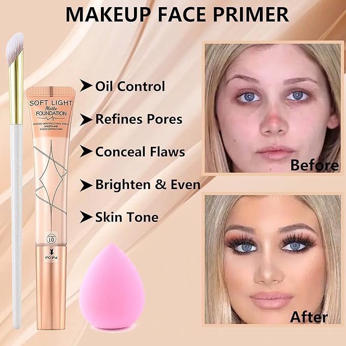 Air Cushion Foundation Beauty Kit,Matte Concealer Foundation Liquid -01 Ivory