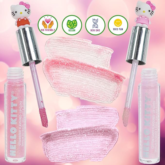 Townley Girl Hello Kitty 5 Pc Plant Based, Moisturizing Lip Gloss Makeup Set for Girls Kids Toddlers, Perfect for Parties Sleepovers Makeovers Birthday Gift for Girls 3 Yrs+