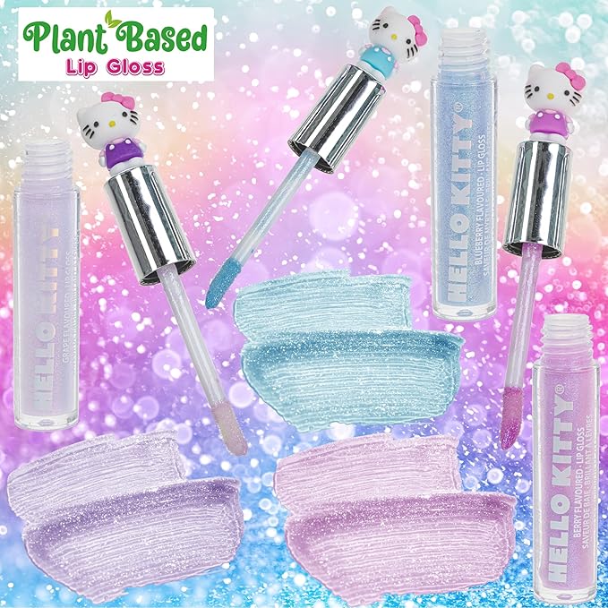 Townley Girl Hello Kitty 5 Pc Plant Based, Moisturizing Lip Gloss Makeup Set for Girls Kids Toddlers, Perfect for Parties Sleepovers Makeovers Birthday Gift for Girls 3 Yrs+