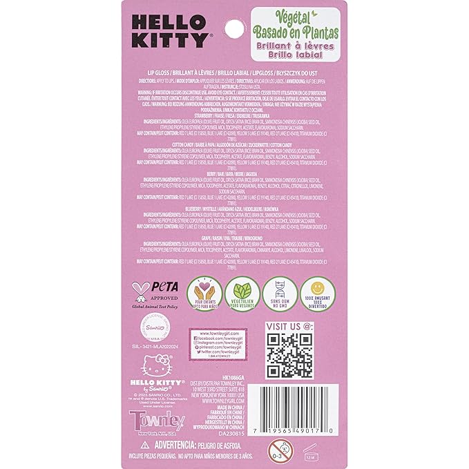 Townley Girl Hello Kitty 5 Pc Plant Based, Moisturizing Lip Gloss Makeup Set for Girls Kids Toddlers, Perfect for Parties Sleepovers Makeovers Birthday Gift for Girls 3 Yrs+
