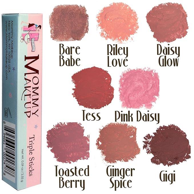 Mommy Makeup Triple Sticks Lipstick & Cream Blush in Daisy Glow (A Neutral Pink with Golden Shimmer) - Soft & Creamy, Moisturizing Multistick For Lips & Cheeks with Medium Coverage