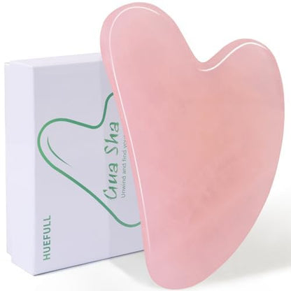 huefull Gua Sha Facial Tools for Face and Body –Spa Gifts for Women, Natural Rose Quartz Guasha Tool for Face, Relieving Tension,Self Care Gift for Women & Men