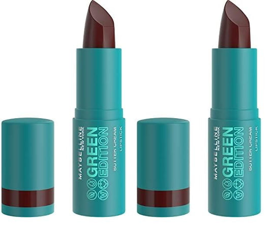 MAYBELLINE Green Edition Butter Cream High-Pigment Bullet Lipstick, Forest, Plum Brown, 0.12 oz (Pack of 2)