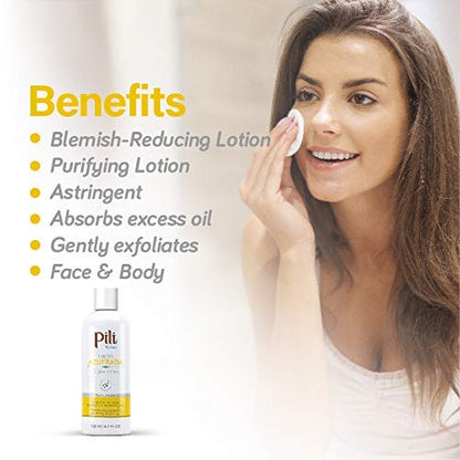 Pili Sulfur Lotion – Helps Control Oily Skin & Reduce Shine – Lightweight Face & Body Skincare – Fast-Absorbing & Non-Greasy Formula – 4.2 fl. oz.