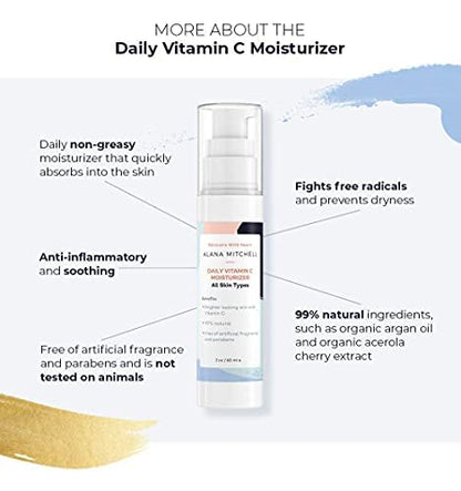 Alana Mitchell Skin Care Set – Anti-Aging Peptide Under Eye Cream + Hyaluronic Acid Serum + Vitamin C Face Moisturizer – Anti Aging Skin Care Kit to Reduce Dark Circles, Fine Lines & Smooth Skin