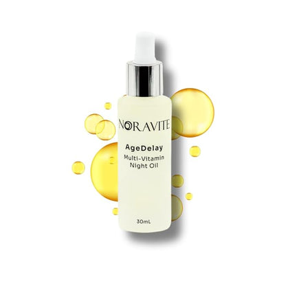 AgeDelay Multi-Vitamin Night Facial Oil - Intensive Skin Tightening Oil & Moisturizer - Nourishes Protects & Rejuvenates - Antioxidant Serum w/Vitamin E, Omega 3,6,9 & Seaweed - 30ml