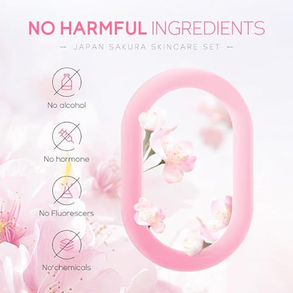 Travel Skincare Set for Women and Teens, Facial Skin Care Gift Set with Vitamin C & Cherry Blossom, Gentle Skin Cleaning & Care Set | Cleanser Toner Serum Eye Cream Face Cream (5PCS)