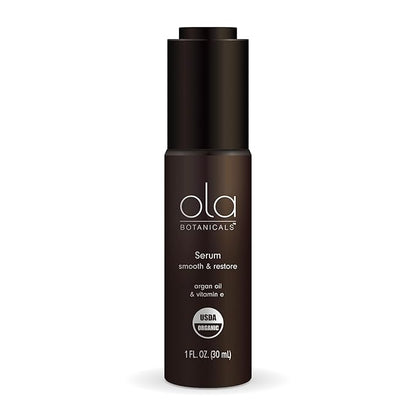 Ola Botanicals Organic Serum, 1 Fl. Oz. (30 mL), Smooth and Restore, Argan Oil and Vitamin E, Certified USDA Organic, Cruelty Free, Non-GMO, Dr. Mercola
