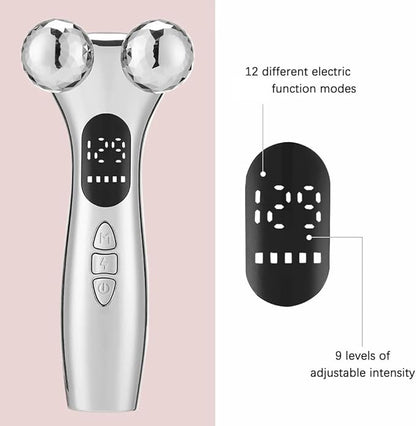 SLANGO 4D Facial Beauty Roller Massager – Double-Ball Neck Lift Device with 12 Massage Modes, 5 Vibration Levels & 9 Intensity Settings for Face & Body Sculpting (Brown)