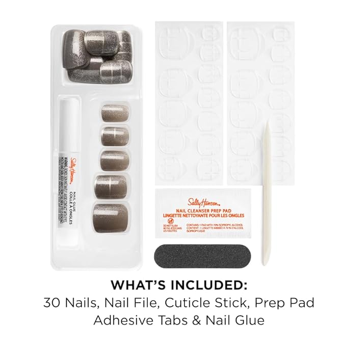 Sally Hansen Instant Cuticle Remover & Salon Effects Light Years Press On Nails Kit - 15 Second Cuticle Gel with Aloe & 30 Nail Designs with Nail Glue