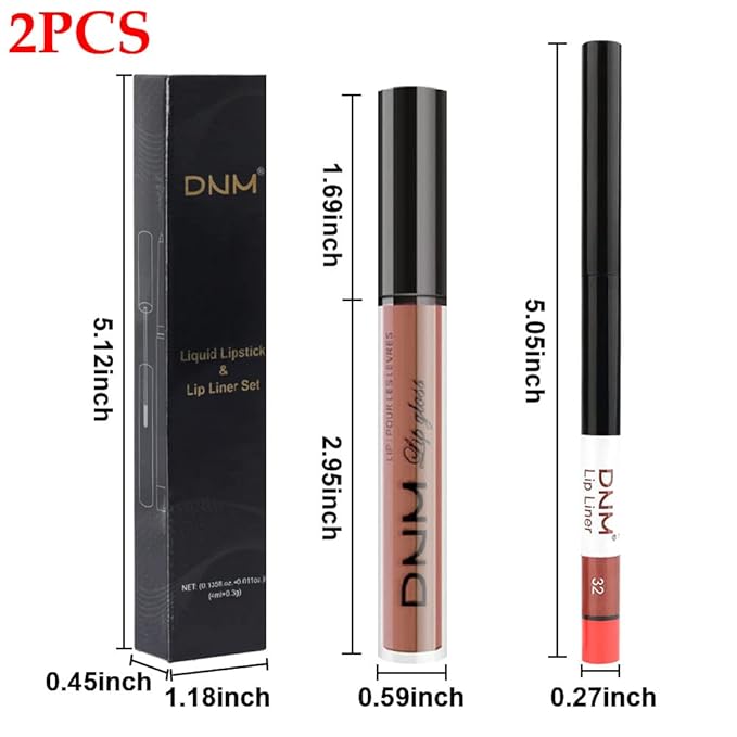 BINGBRUSH 2 Colors Liquid Matte Lipstick and Lipliner Set, Red Nude Lip Tint 24 Hour Waterproof Velvet Nonstick Cup Lipgloss Lip Stain Pigmented Lip Makeup Gift Sets for Girls and Women Labiales31&32