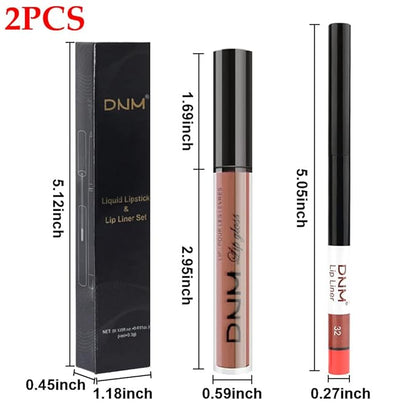 BINGBRUSH 2 Colors Liquid Matte Lipstick and Lipliner Set, Red Nude Lip Tint 24 Hour Waterproof Velvet Nonstick Cup Lipgloss Lip Stain Pigmented Lip Makeup Gift Sets for Girls and Women Labiales31&32