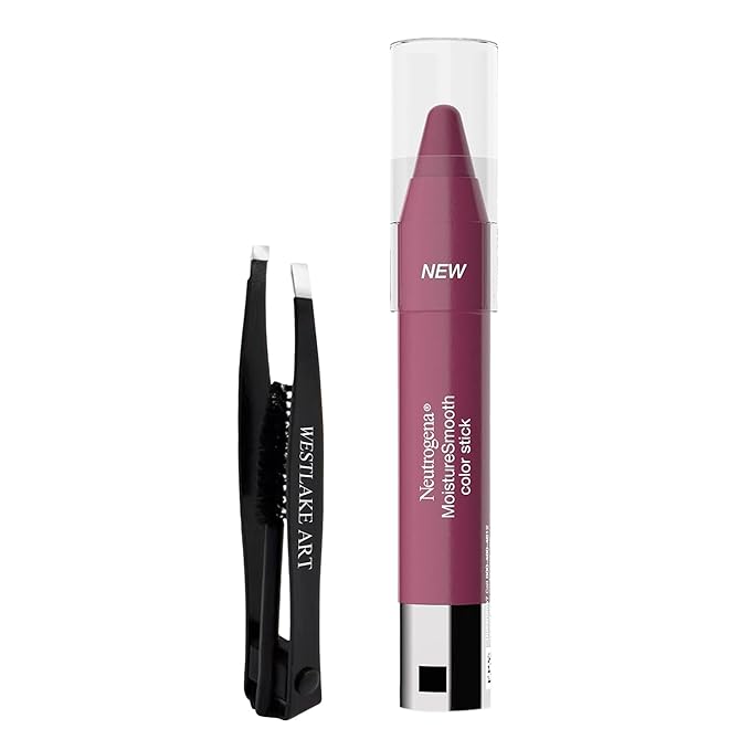 Moisturesmooth Color Stick, 0.11 Oz - Bright Berry Colored Lipstick | Bundled Eyebrow Tweezers - Long-Lasting, Nourishing Moisturizing Lipstick For Women ~ [Pack Of 1]