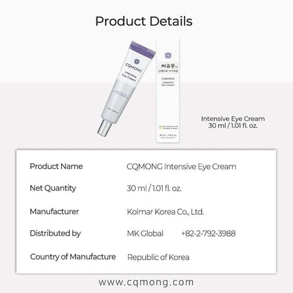 Intensive Eye Cream 1.01 fl oz for hydrating, wrinkles, elastic skin, dark circles, puffiness, fine lines, eye bags under eyes | Hyaluronic Acid, Collagen, Peptide | Korean skincare