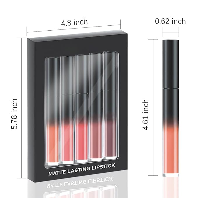 evpct 5Pcs Ruby Dark Brown Red Chocolate Matte Liquid Lipstick Lip Stain Sets for Women Matte+Lipstick Long Lasting 24 hr Hours Magic Lipstick 24 Hours original Smudge Waterproof Set05