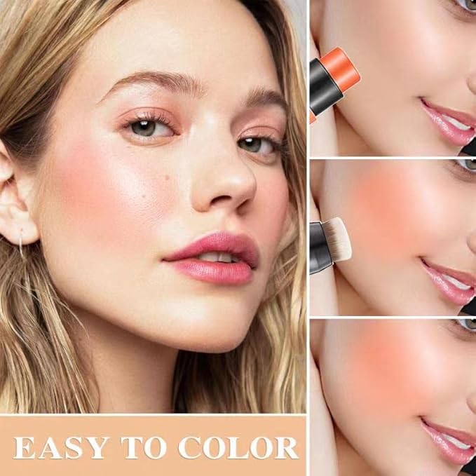 Cream Blush Stick with Brush,Waterproof Multi Cream Blush Coral Orange)