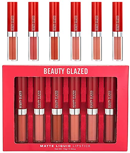 6 Pcs Matte Liquid Lipstick Makeup Set, Non-Stick Cup Long-Lasting Wear Not Fade Waterproof Nude Red Velvet Lip Gloss Beauty Cosmetics Set