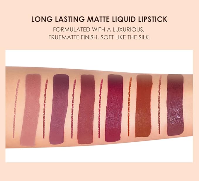 URQT 12pcs Lip Liner and Lipstick Set, 6 Velvety Matte Liquid Lipsticks + 6 Matching Smooth Lip Liner One Step Lips Long Lasting Waterproof Makeup Kits Gift Set