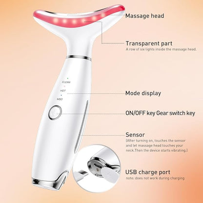 Facial Massager, 3 Modes Face Sculpting Tool, Vibrating Neck Face Massager with Thermals (Beige)