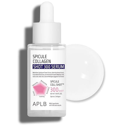 APLB Spicule Collagen Shot 300 Serum | SPICULE COLL SHOT™ 300 1.35 FL.OZ/Korean Skincare, Gentle Exfoliation, Elasticity Care, Long lasting hydration, Revitalize for gentle and improve skin texture
